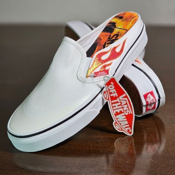 Vans X A$AP Worldwide Slip On White Shoes Mules Flames ASAP Rocky Collab Size 7 - Picture 2 of 11